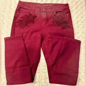 Vanilla Star Juniors Mid Rise Skinny Burgundy Jeans